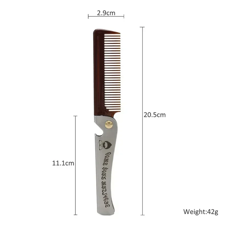 Metal Men Folding Pocket Comb Knife Shape PP Teeth Detangling Hair Beard Facial Comb Handle Foldable Combing Mustache Comb Tool