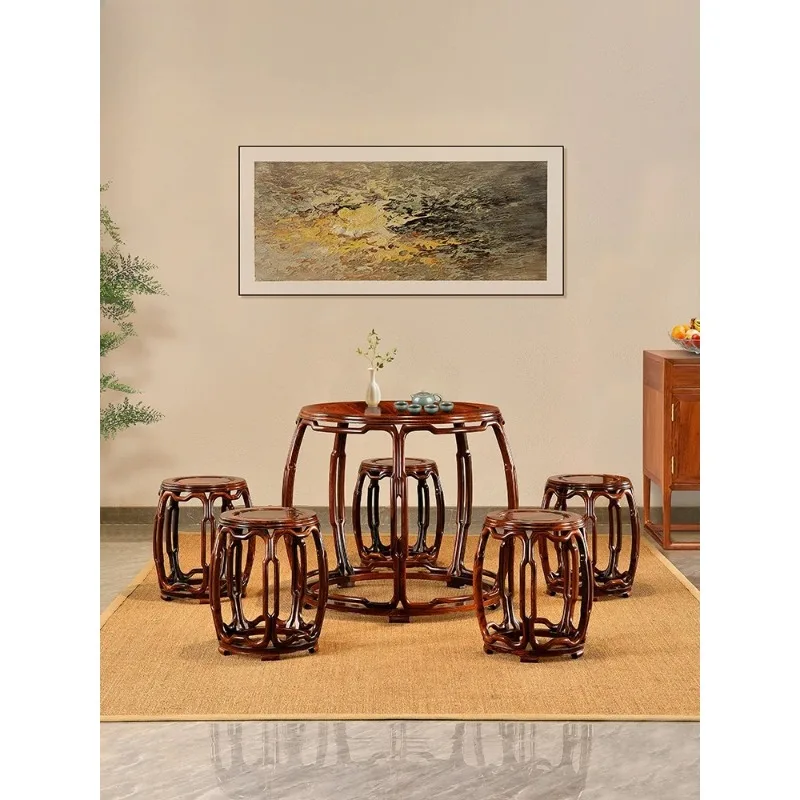 Wood round tea table Ming and Qing antique slightly concave yellow sandalwood round drum table new Chinese dining