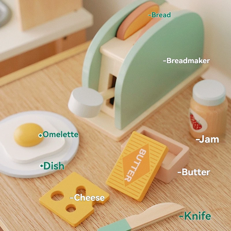 Juguete tostador de madera para niños, Kit de máquina de pan, juego de simulación, juego de cocina, juguetes educativos para desayuno, regalos para niñas y niños