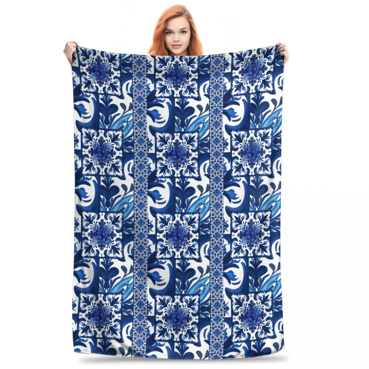 

Majolica,blue Tiles,blue Willow Art Blankets Flannel Sofa Throw Blanket For Home Bedroom Travel Throws Bedspread Quilt