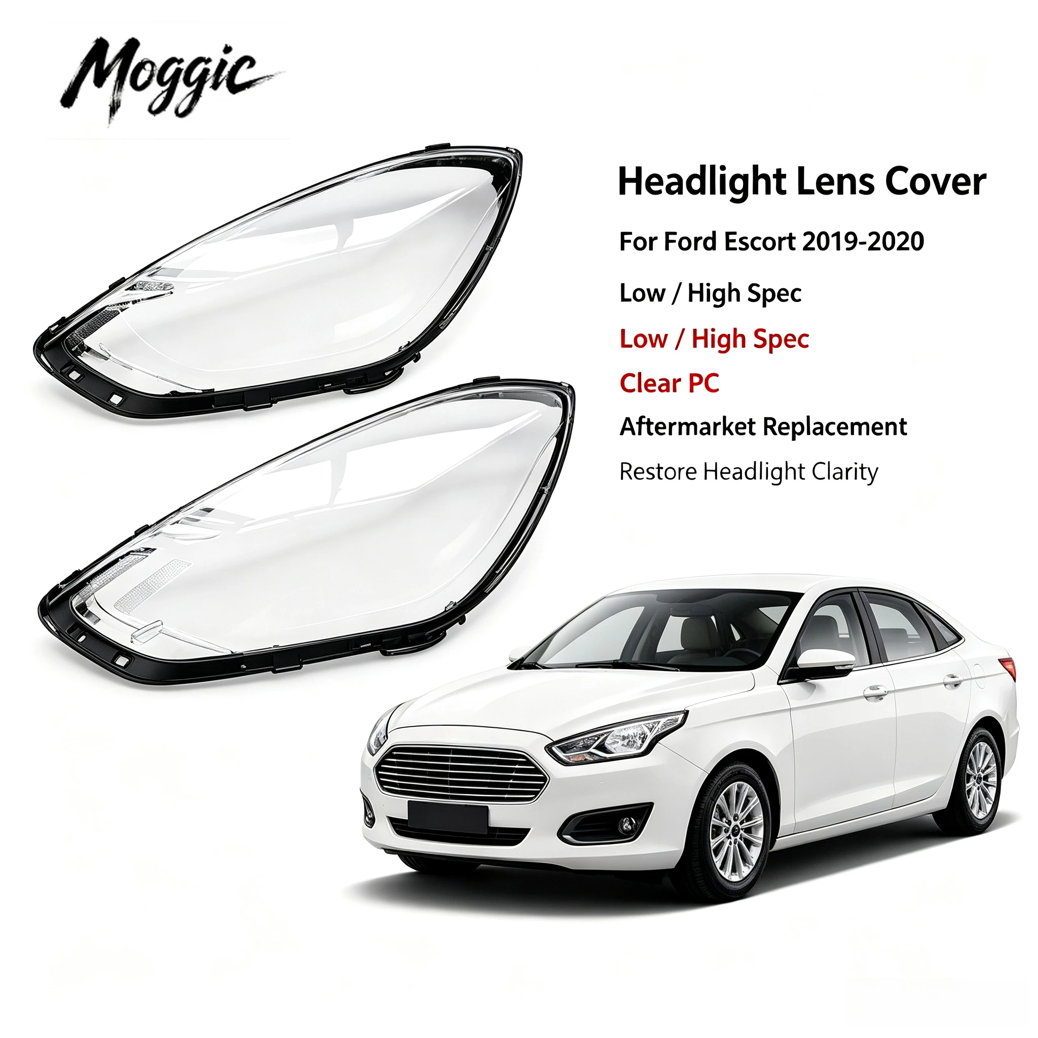 Moggic Headlight Lens Cover Compatible With Focus 2019 2020 SE SEL Titanium ST Line Left Right Side Replacement Headlamp Glass