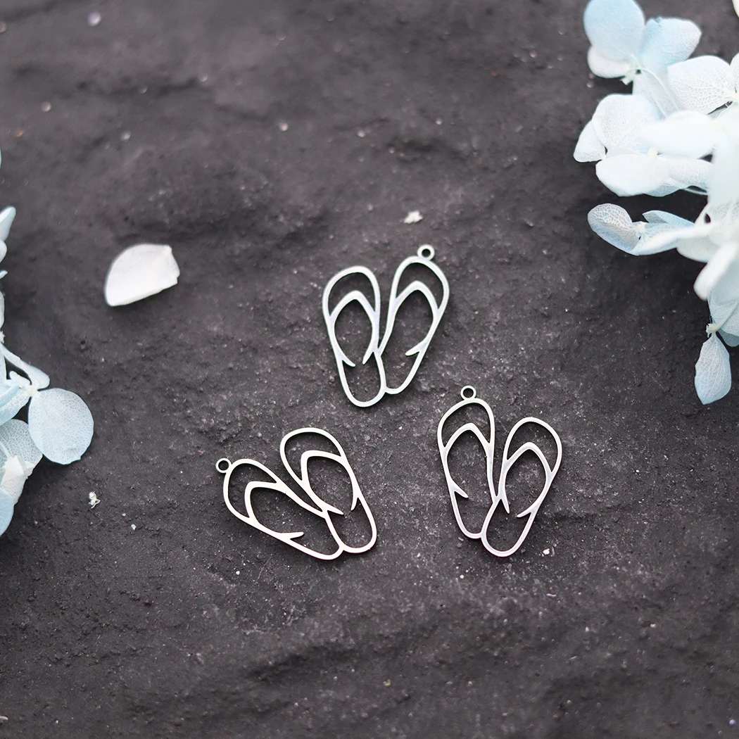 3pcs Summer Flip Flop Charms Stainless Steel Artistic Lines Sandal Pendant for DIY Jewelry Making Earrings Necklace Wholesale