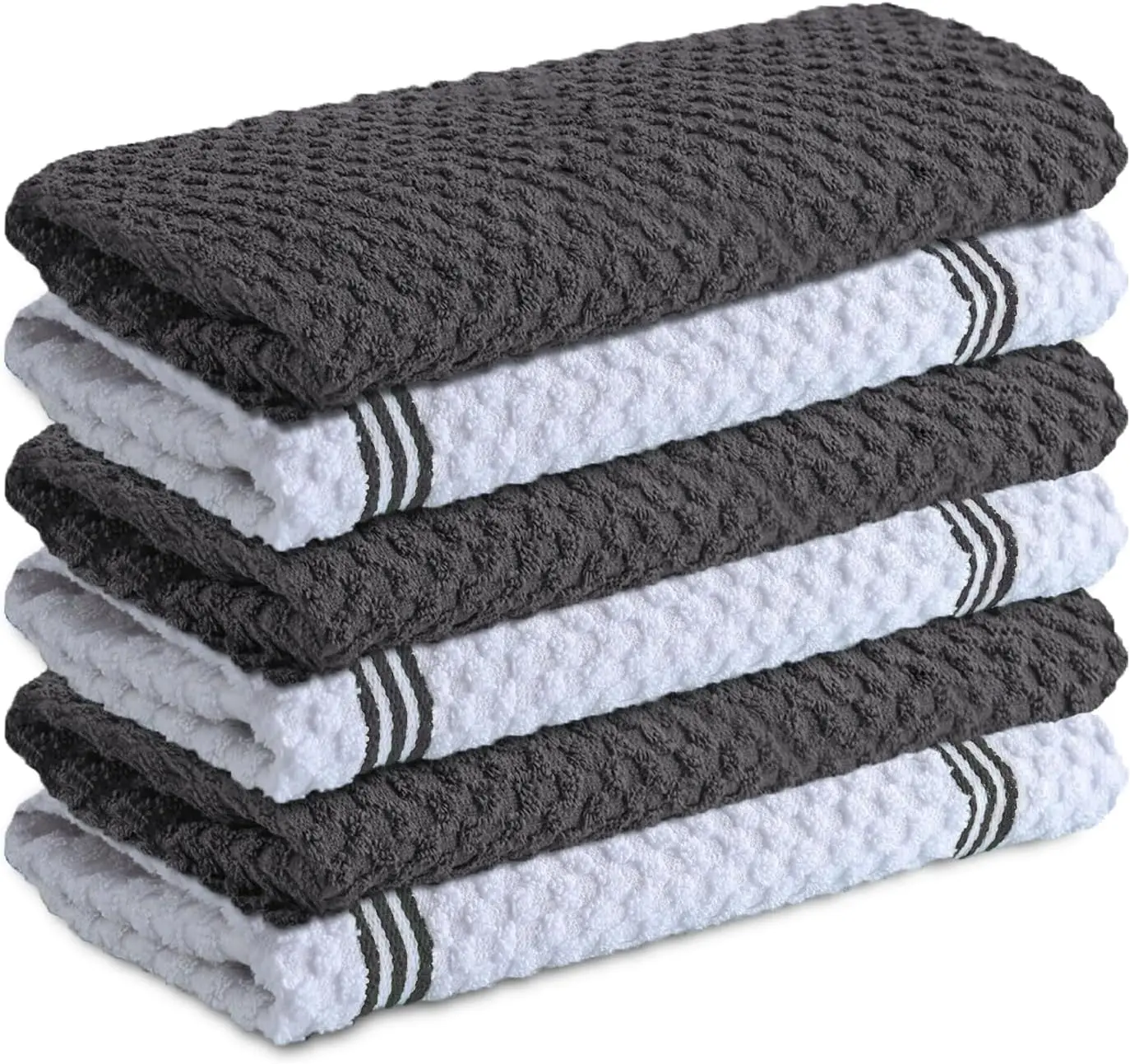 

Ultra Soft 100% Cotton Kitchen Towels - 15x25 Inch Super Absorbent Terry Dish Towels, Set of 6, Grey