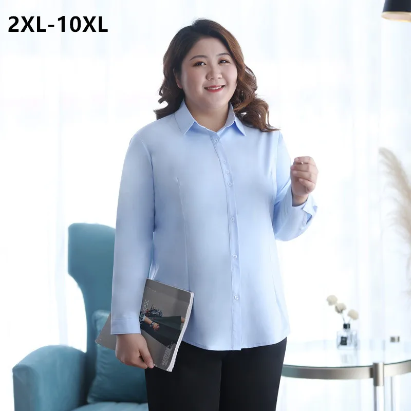 

Women Shirts 10XL Plus Size Formal Business Office Lady Turn-Down White Clothes Work Female 9XL 8XL 6XL 5XL Dress Blouses