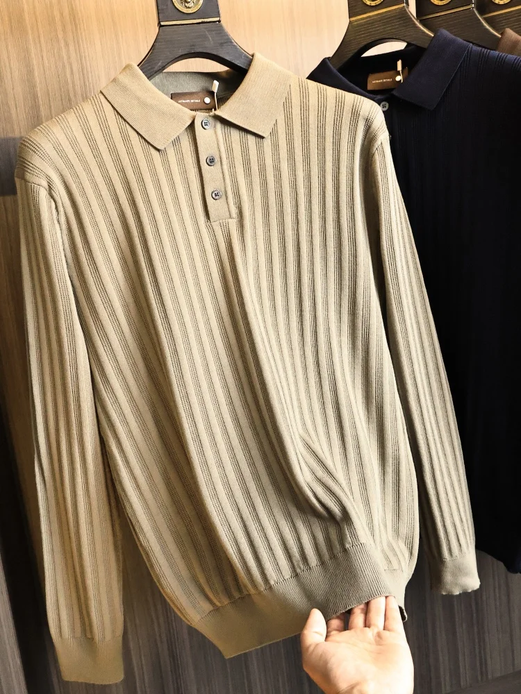 Soft Knitted  Shirt Men's Autumn Winter Fashion Urban Style Hollow out Collared Sweater Comfortable Breathable Youth Fashion