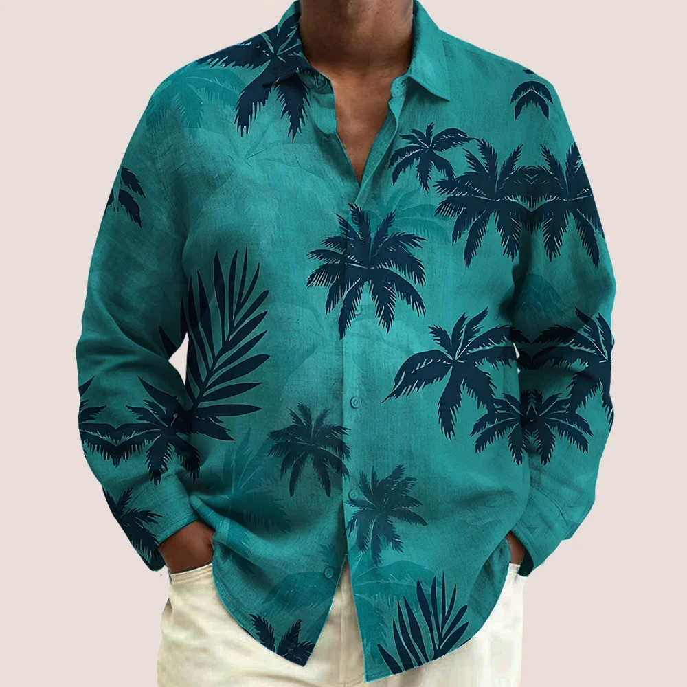 

Мужская рубашка больших размеров S-9xl: Vibe Coconut & Leaf — большой и высокий крой, мягкая дышащая ткань, стильные принты Palm-Coconut,