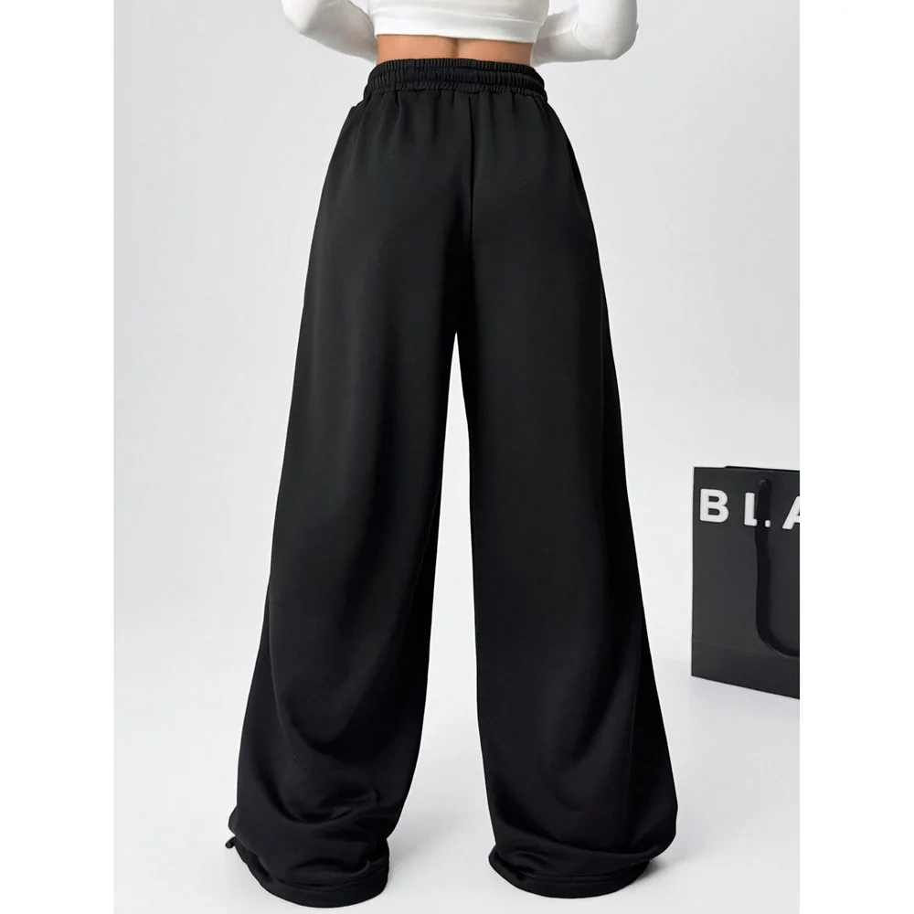 Women's Casual Drawstring Sweatpants Solid Color Loose Fit Slimming Fresh Simple Waist Design Trousers Daily Breathable Style
