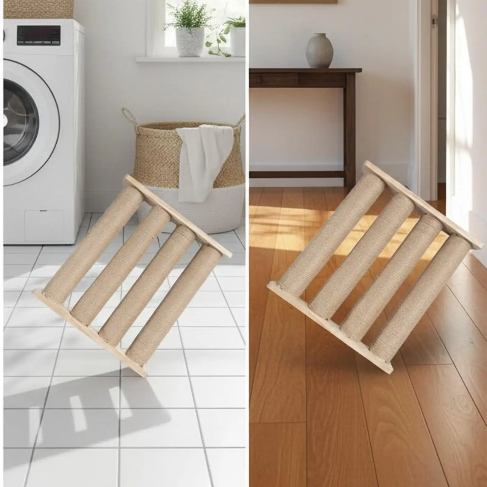 Cat Paw Cleaning Litter Mat with Wood Frame and Rope Wrapped Bars for Housecats
