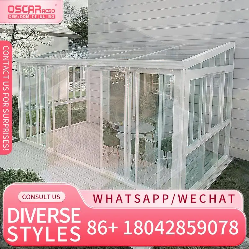Modular Four Season Sunhouse Aluminium Frame Waterproof Glass Sunroom with Slant Roof for Home or Hotel Use sunroom