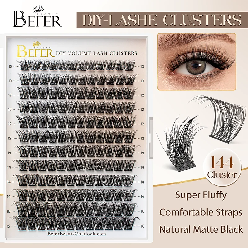 BEFER Eyelash Clusters Lashes Fluffy Eyelashes Extension Diy Cluster Lashes Extension D Curl Natural False Eyelashes Fan Cluster