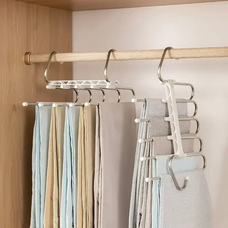 5 in 1 Magic Trouser Rack Hangers Household Stainless Steel Folding Pant Rack Tie Hanger Shelves Closet Convneince Organizer