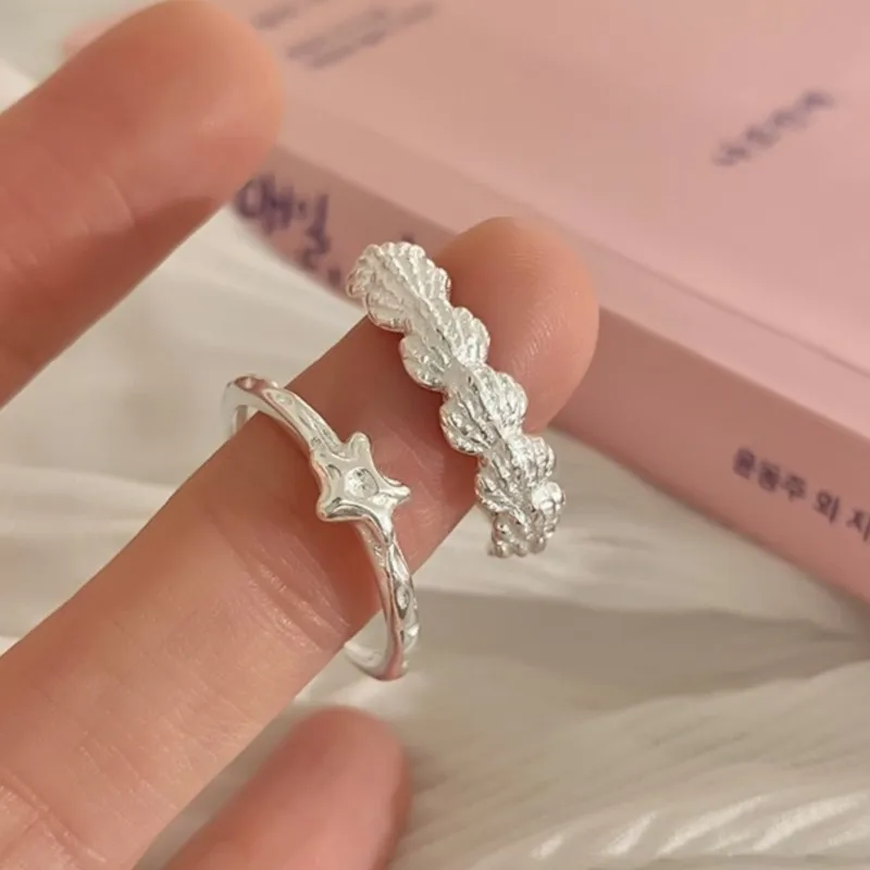 

VENTFILLE 925 Sterling Silver Star Stacking Rings For Women Shell Frosted Ins Ocean Sweet Opening Jewelry Party Gift Dropship