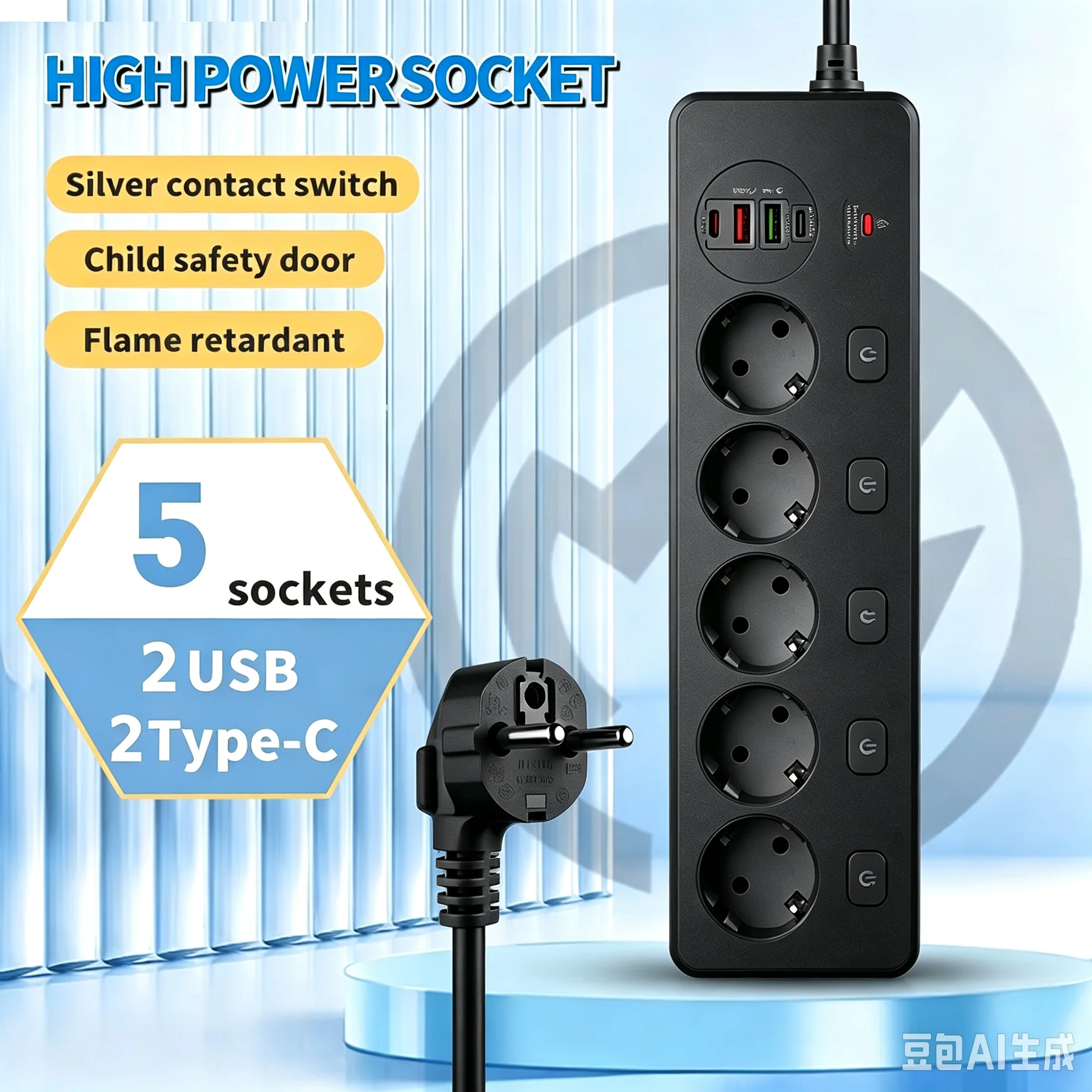 Power Strip EU Plug AC Outlets Multitap Socket Extension Cord Electrical With USB Type C PD Fast Charging Network Filter Adapter