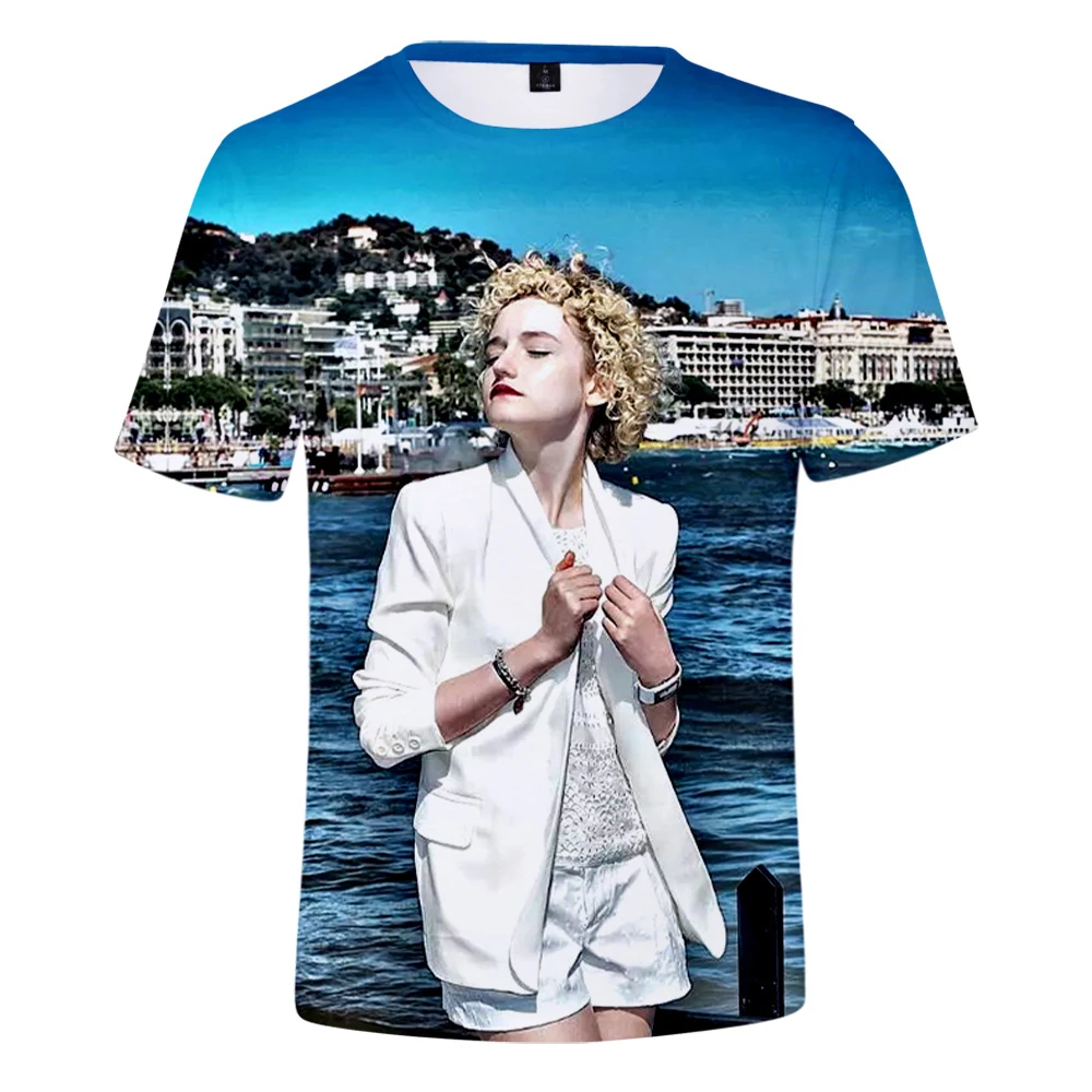 Camiseta de Julia Garner Merch 3D de cuello redondo de manga corta para mujeres y hombres, camiseta de estilo informal de verano, ropa divertida