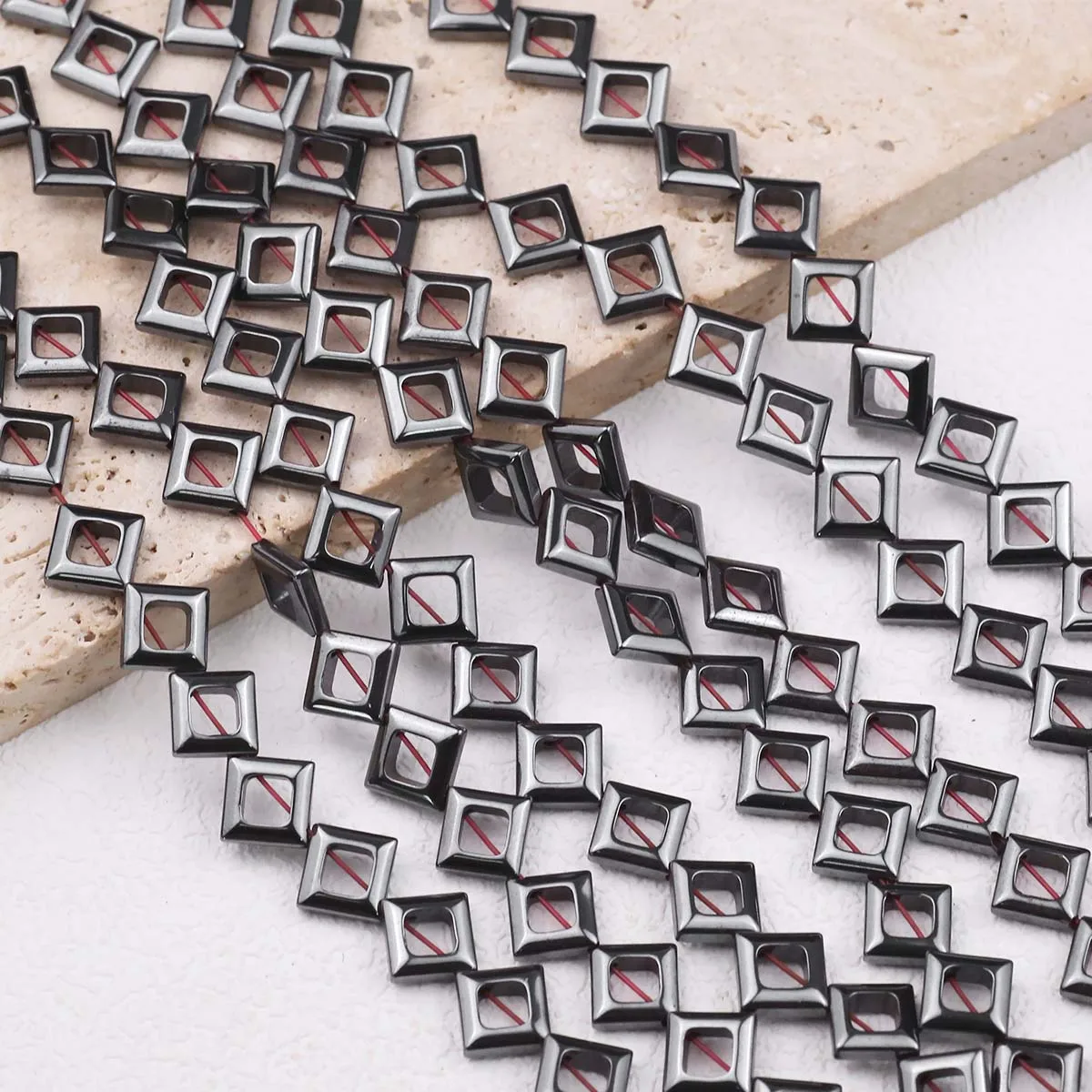 8mm schwarz diagonal quadratisch Hämatit Naturstein Spacer lose Perlen für Schmuck machen DIY trend ige Armbänder Halsketten Großhandel