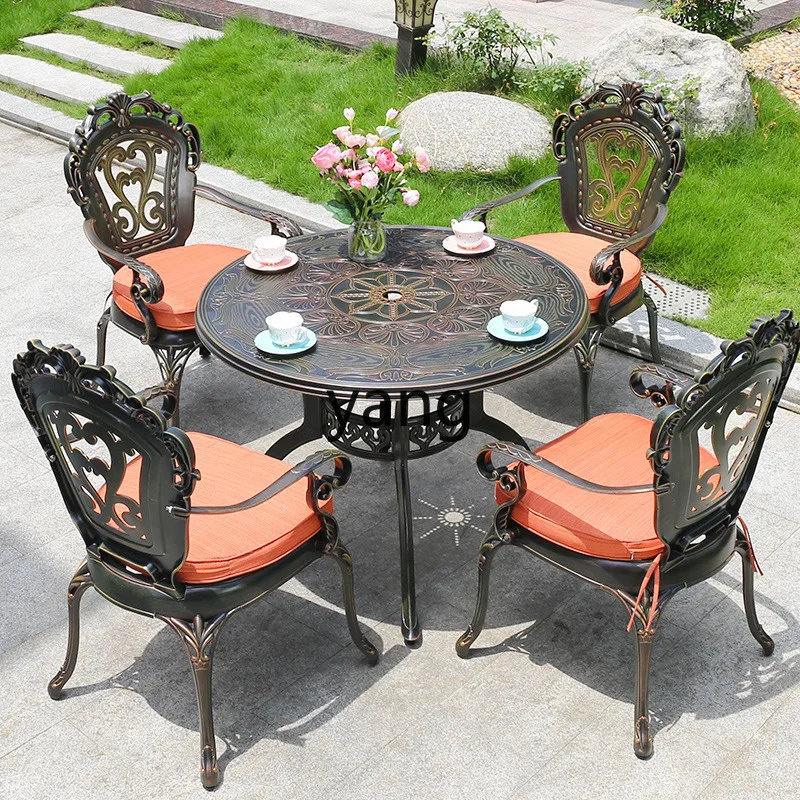 LH cast aluminum tables and chairs five-piece outdoor furniture pure aluminum die-casting process seat hollow carving