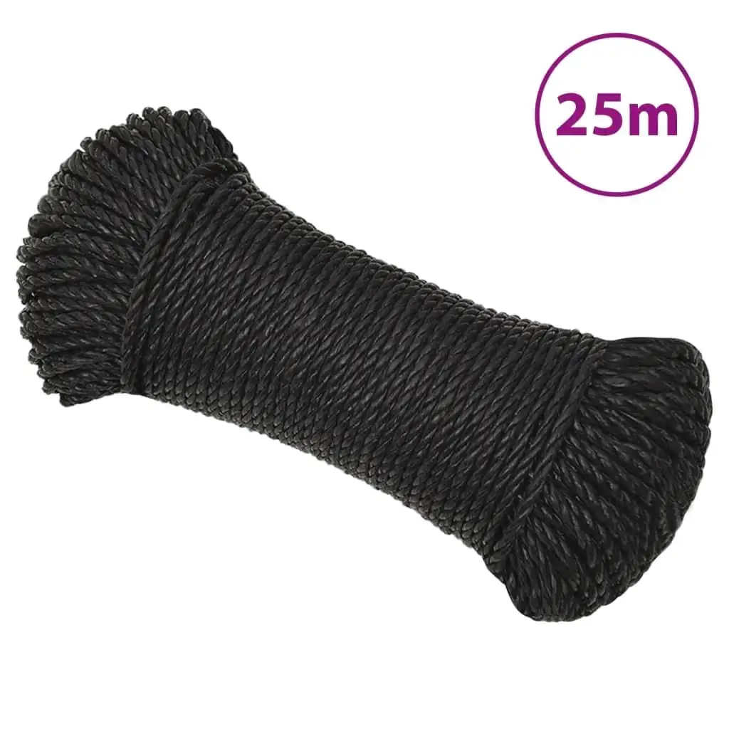 25m Black Polypropylene Work Rope - Durable 8mm Heavy-Duty Utility Cord for Outdoor & Indoor Use