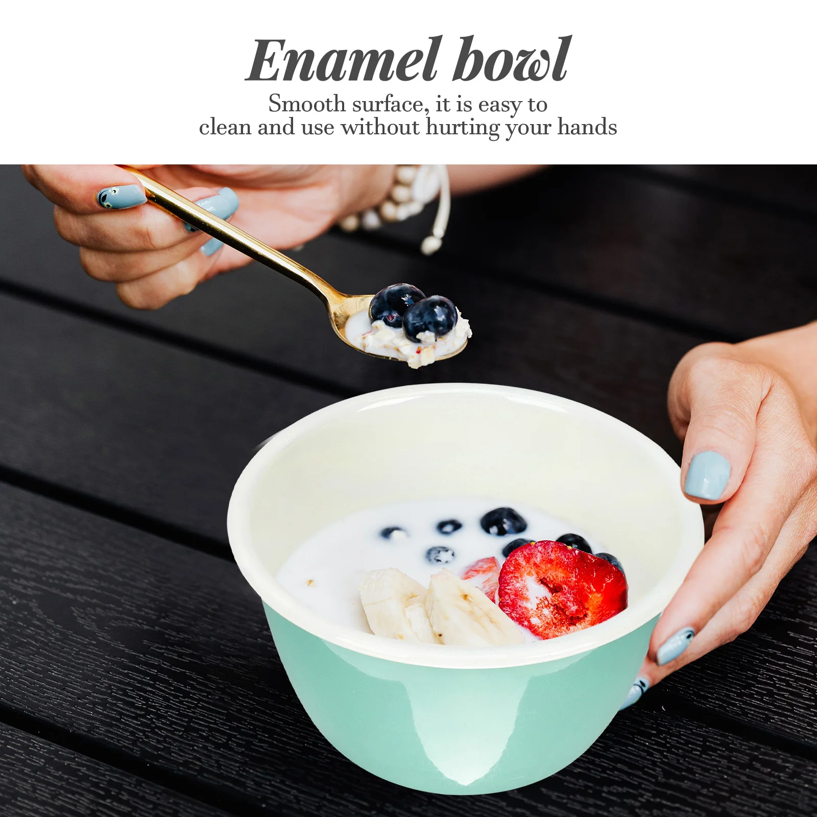 

Глубокая эмалированная миска, прочный контейнер для еды, смешивание яиц, сервировка салата, супа, кухонная миска, гладкая поверхность, легко чистится