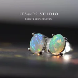 ITSMOS Natural Stone Opal Earrings Silver Post Lucky Hope Elf Studs Earring Lover Colorful Jewerly for Women Gift  High Quality