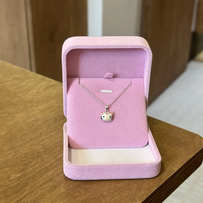 

Cartoon Necklace Jewelry Box Pink Kt Cat Kawaii Anime Figures Simple Pendant Accessories Toys Sweater Chain Girl Children Gifts