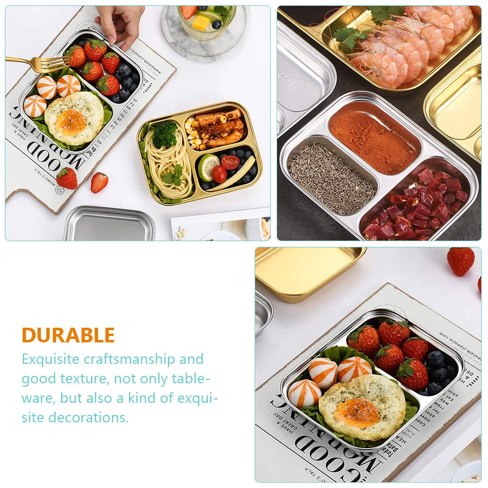 Stainless Steel Divided Plate Kids Food Serving Tray Multi-Use Lunch Compartment Dish Household Tableware Kitchen