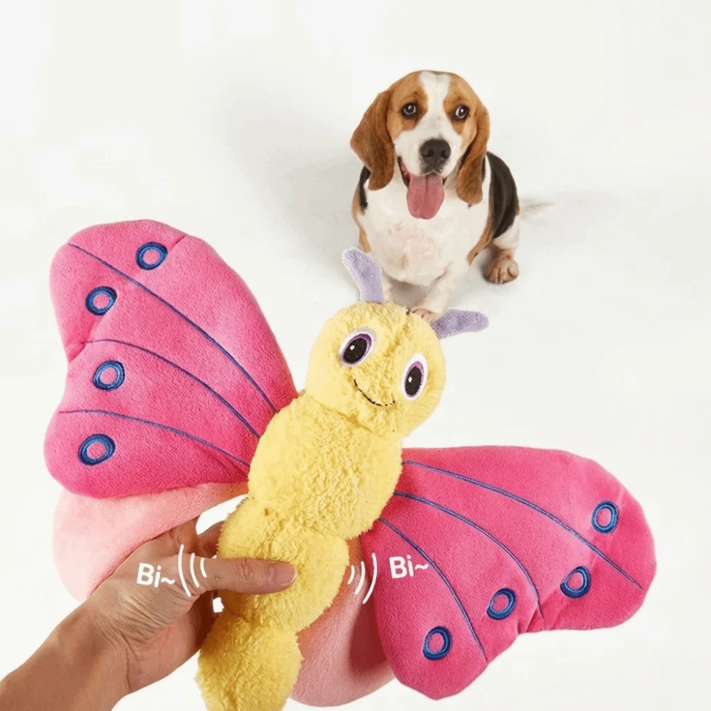Butterfly‑Shaped Soft Plush Dog Toy Colorful Wing Layout Squeaky Chew Toy Bite‑Resistant Stress Calm Interactive Puppy Daily