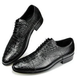 Luxury Crocodile Pattern Genuine Leather Shoes Handmade Men's Vintage Casual Leather Shoes Custom Pointed Toe Oxford Dress Shoe