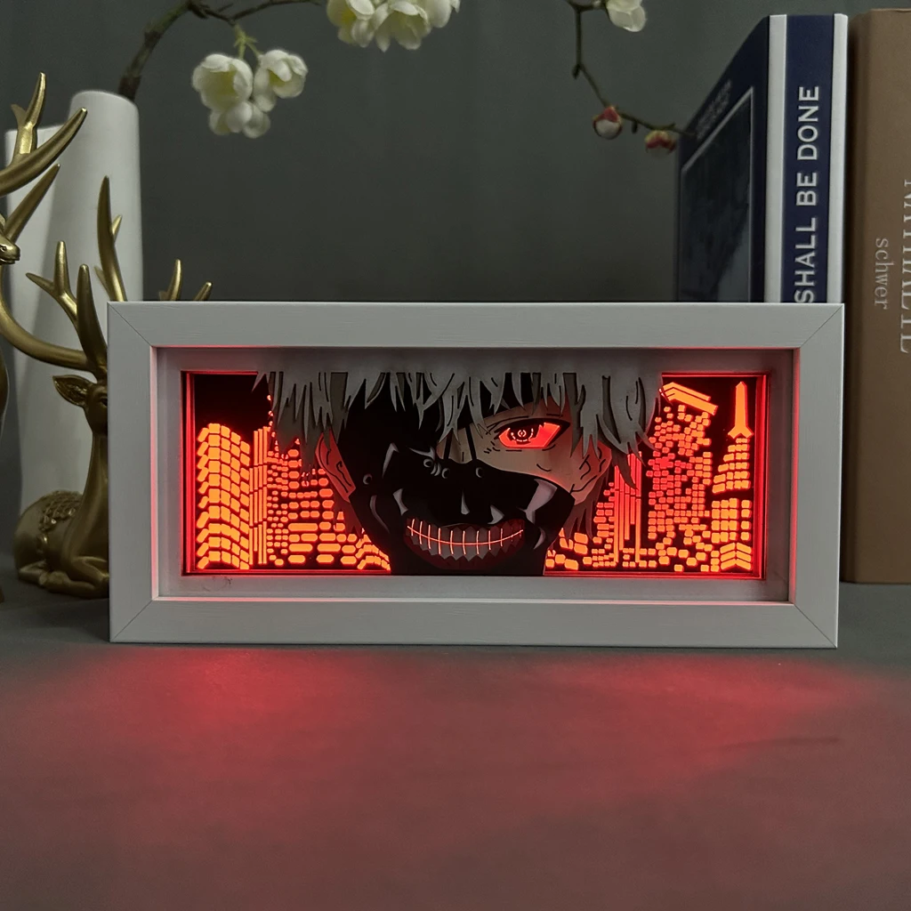 Japanese Anime Tokyo Ghoul Light Box Ken Kaneki Paper Carving 3D Anime Lamp LED Light Anime Figure for Room Decor Birthday Gift