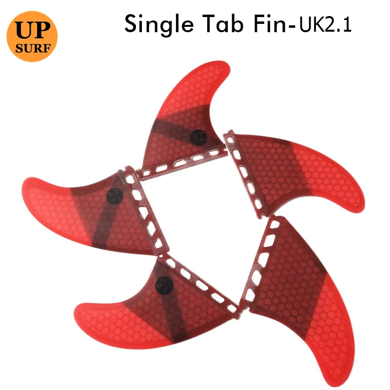 UPSURF-Fiberglass Surfboard Fins, Single Tabs Fin UK2.1, Red Color, Honeycomb, Tri-Quad Fins, Quilhas Thruster, 5 Fin Set