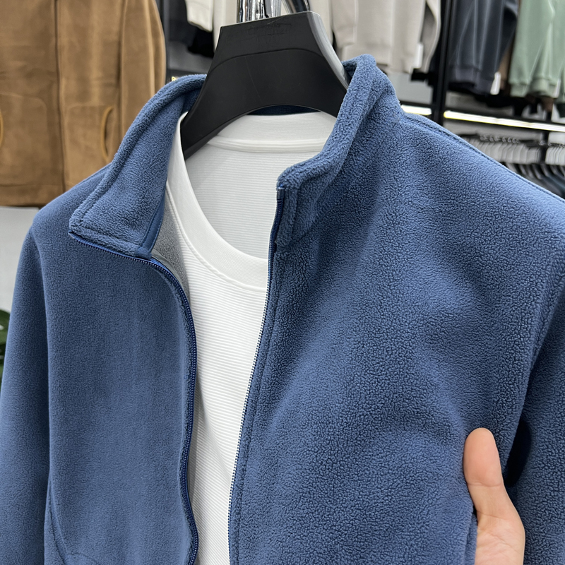  Outdoor Fce Lined Stand Collar Men's Cardigan Zipper Plu Double Sided Warmth Casual Long Sve Busin Gentleman Sle 