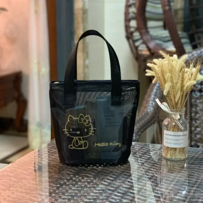 بولي كلوريد الفينيل Hellokitty Ins Sanrios حقيبة مستحضرات التجميل شبكة المحمولة حقيبة مستحضرات تجميل صغيرة حقيبة المرحاض Kawaii الكرتون الجوف أنيمي الشكل فتاة هدية