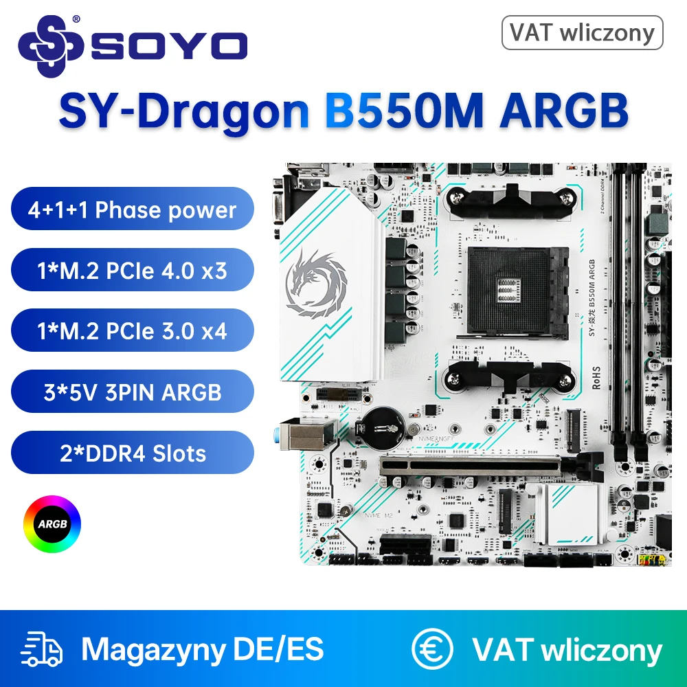 SOYO AMD B550M carte mère de jeu AM4 Socket prend en charge les processeurs AMD Ryzen série 3000/4000/5000 PCIe 4.0x16 SATA 3.0 M.2 NVME
