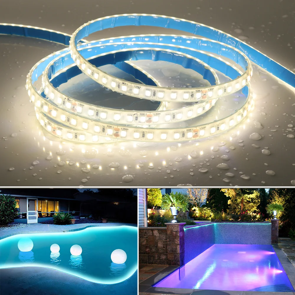 IP68 Waterproof LED Strip 24V SMD2835 120Leds/m Ribbon Diode Outdoor Lamp 3000K 4000K 6000K LED Tape Lights Swimming Pool Decor