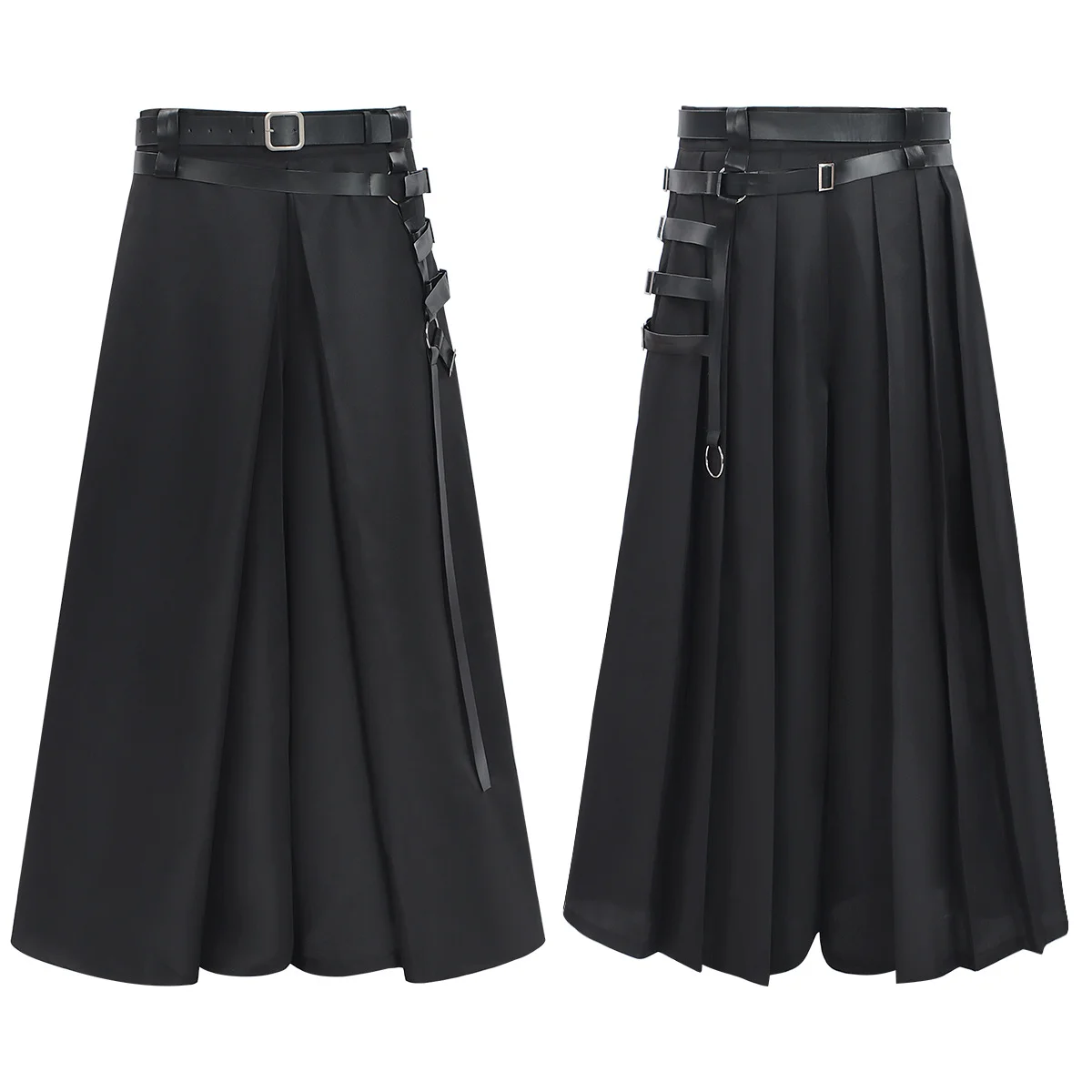 

Новые мужские брюки в стиле панк 2026 года: черные, в японском стиле кимоно, из ткани Shuttle, с металлическими регулируемыми пряжками, для сценических выступлений