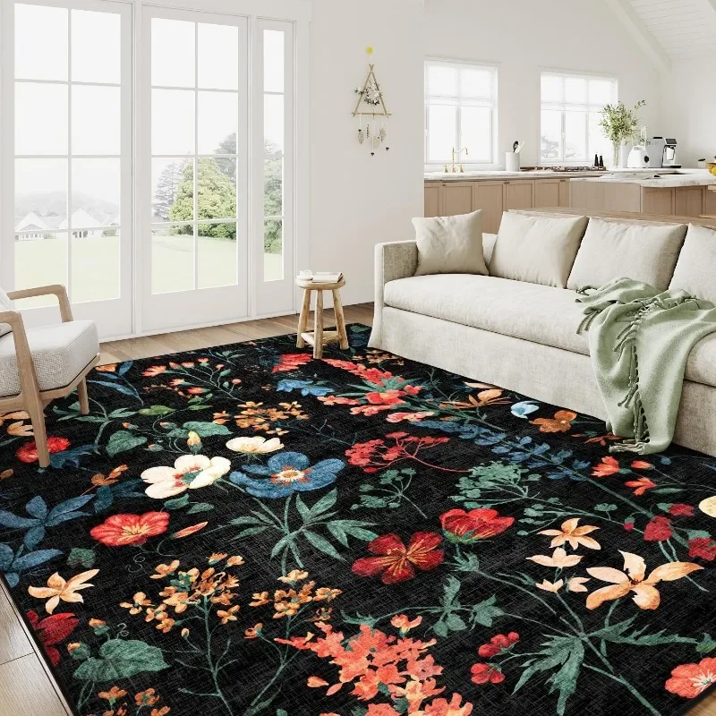 

Carpet for Living Room Vintage Floral Foldable Machine Washable Bedroom Bedside Floor Mat Leisure Area Plush Rug Ковер Tapis 러그