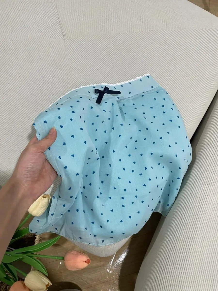 Women Blue A-line Skirt Vintage Mini Print Skirt Harajuku Korean Style Y2k Bow Skirts for Women 2000s Clothes Spring Summer 2026