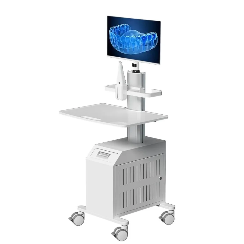 Mobile dental consultation round trolley, manual dental mouth scanning trolley double-layer mobile station