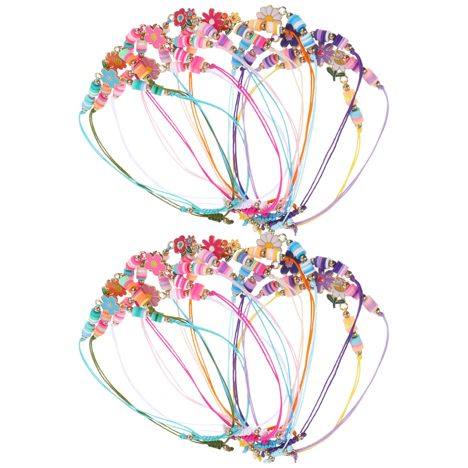 24Pcs Children's Adjustable Flower Charm Bracelet Set Polymer Clay Beaded Stackable Stretch Jewelry Bohemian Summer Party