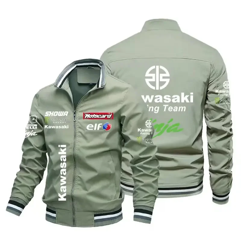 Casaco com logotipo Kawasaki masculino, jaqueta de beisebol, jaqueta de motocicleta ao ar livre, camisa esportiva, moda, 2024