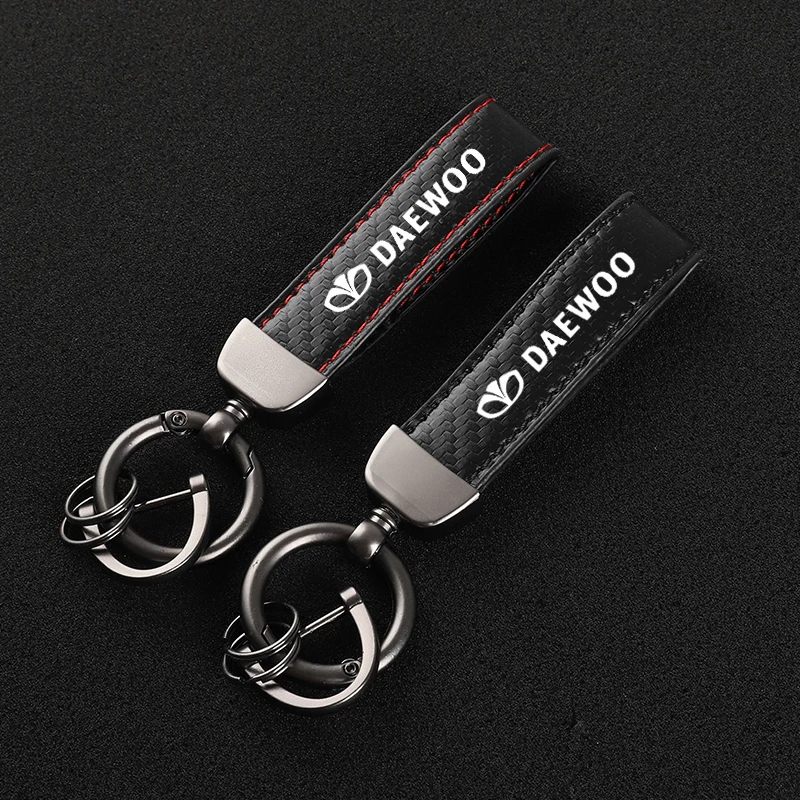 Leather car keychain Horseshoe Buckle Jewelry for Daewoo Badge Winstom Espero Nexia Matiz Lanos Accessories