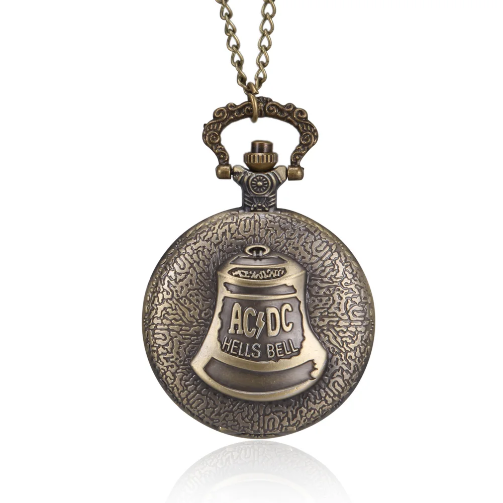 1pc Men Women Quartz Pocket Watch Bell Pattern Carved Case with Chain LL@17