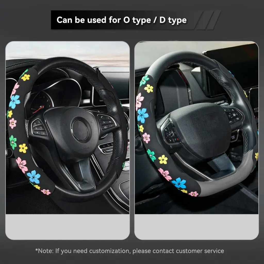 2PCS Suede Floral Print Non-slip Car Steering Wheel Cover Booster Flower Pattern Fleece Fur Ultra-thin Universal