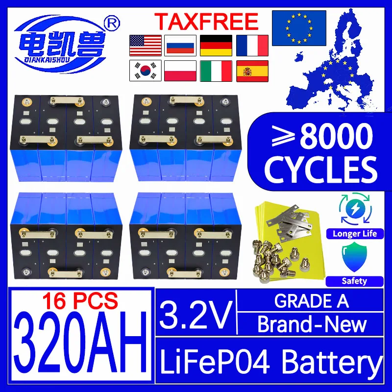 

New 3.2V 320Ah Lifepo4 Rechargeable Battery Lithium Iron Phosphate Travel Solar RV Campers Cell 12v 24v 48v batteries Grade A