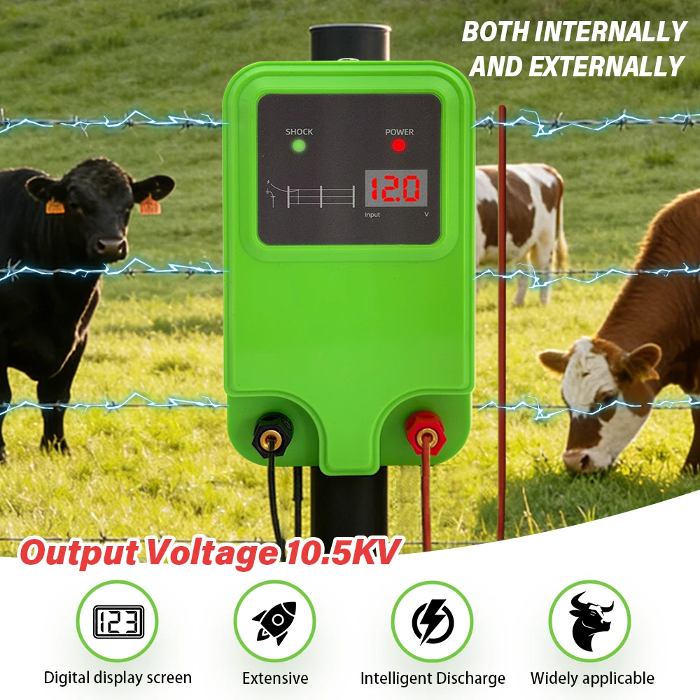 

Pasture Farm Livestock Electric Fence Charger - High-Voltage Pulse Generator Energizer for Cattle Sheep Ranch Fencing