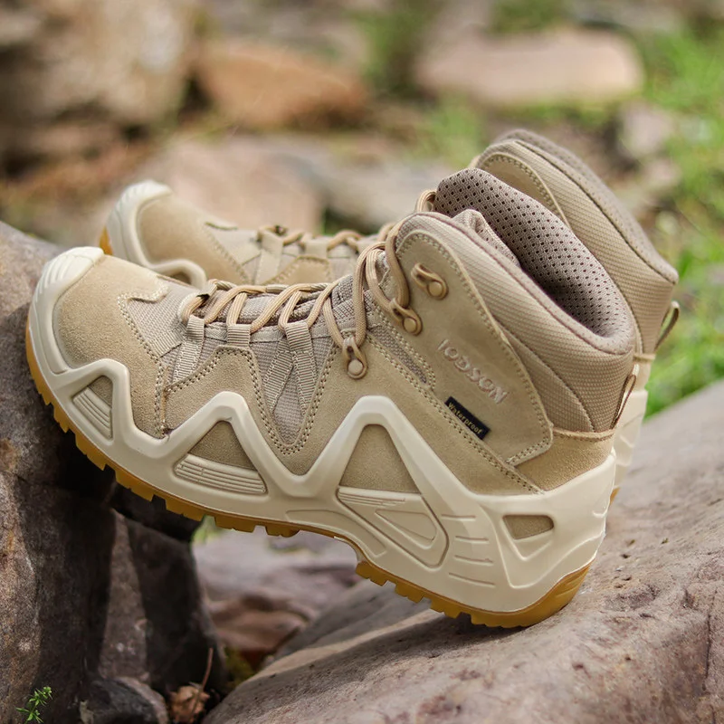 Zipper High Top Military Combat Boots Mens Outdoor Sports Training Desert Hiking Boots Tactical Boots Wearable Work Shoes