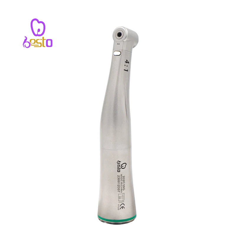 den tal Fiber Optic Contra Angle 4:1 LED Push Button Low Speed Handpiece Green Ring den tal Handpiece