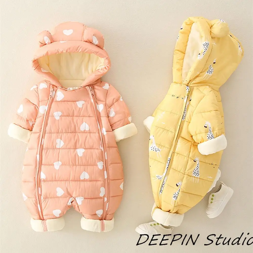 Newborn Baby Jumpsuit Hooded Plus Velvet Warm 2024 winter wear Baby Boys Snowsuit Toddler Snow Suit Girl Cotton Overalls Rompers