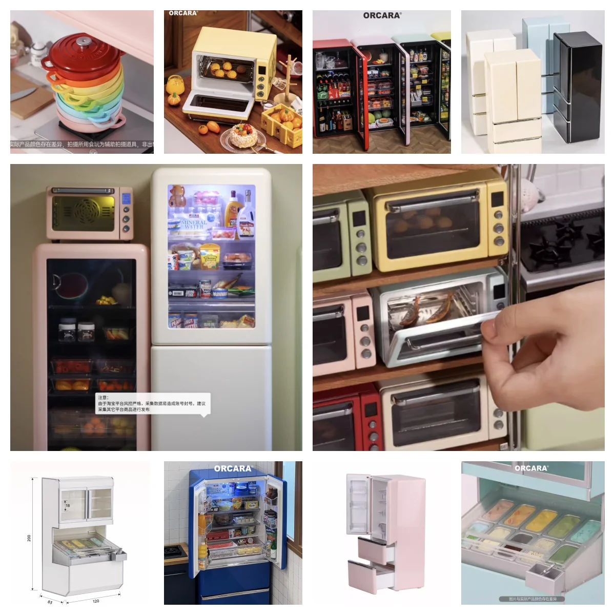 Miniature Dessert Shop Set 1:6Scale BJD Dollhouse with Ice Cream Freezer Display Cabinet Single Oven Complete Cafe Scene Display