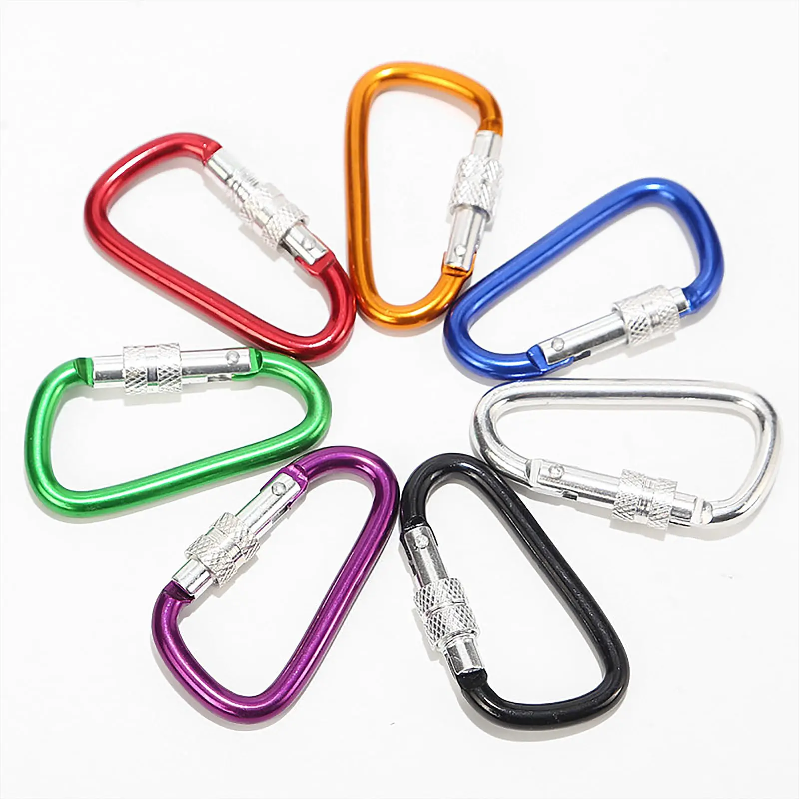 7 Colors Aluminum Alloy D-Ring Locking Carabiner Key Chain Clip Hook, Portable Keychain Carabiner Clip with Fixed Lock, Backpack