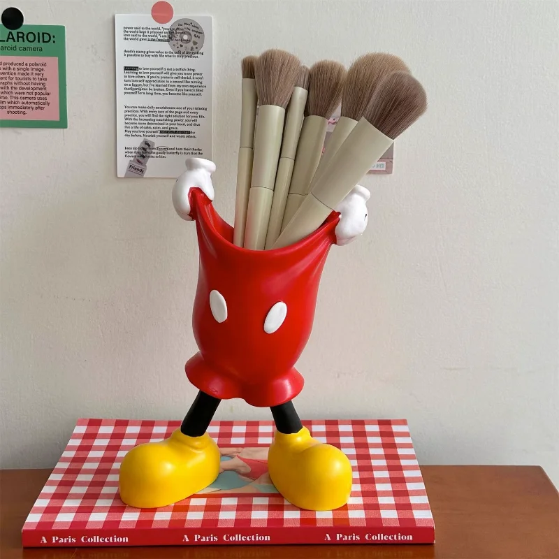 Caja de almacenamiento de brochas de maquillaje de Mickey y Minnie de Disney, portalápices para estudiantes, adornos de decoración de escritorio para sala de estar y oficina